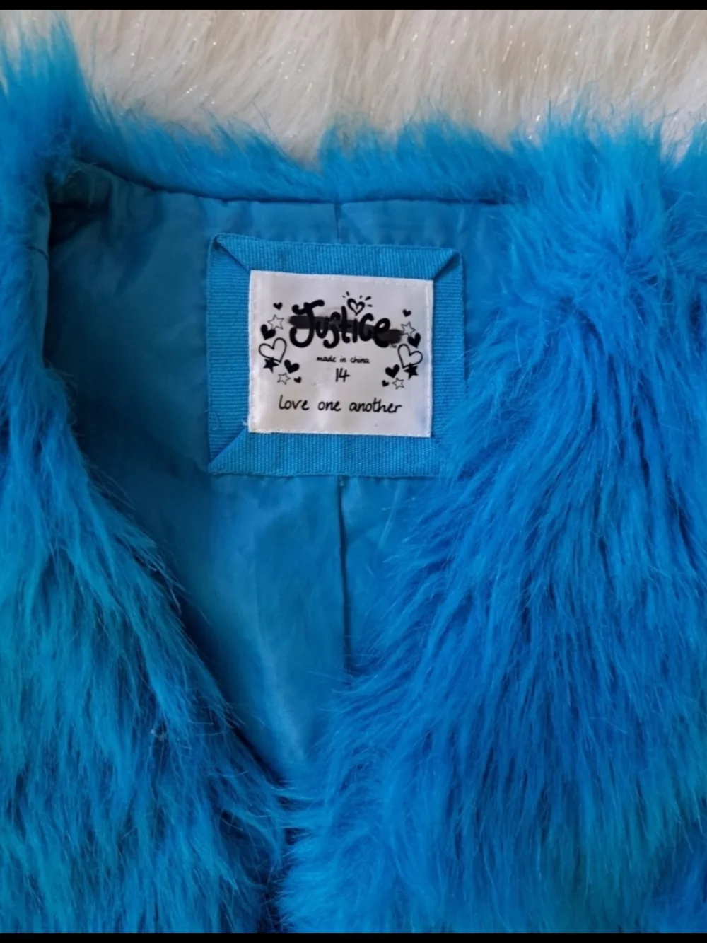JUSTICE GIRLS BRIGHT BLUE FUR VEST SZ 14